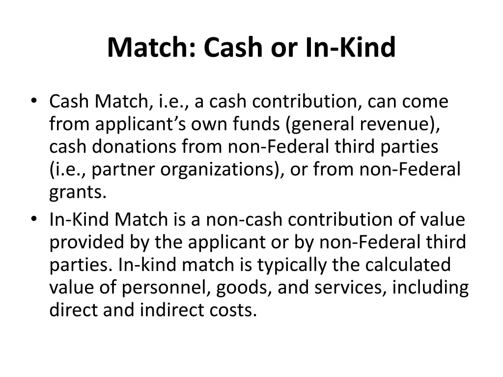 match cash or in kind