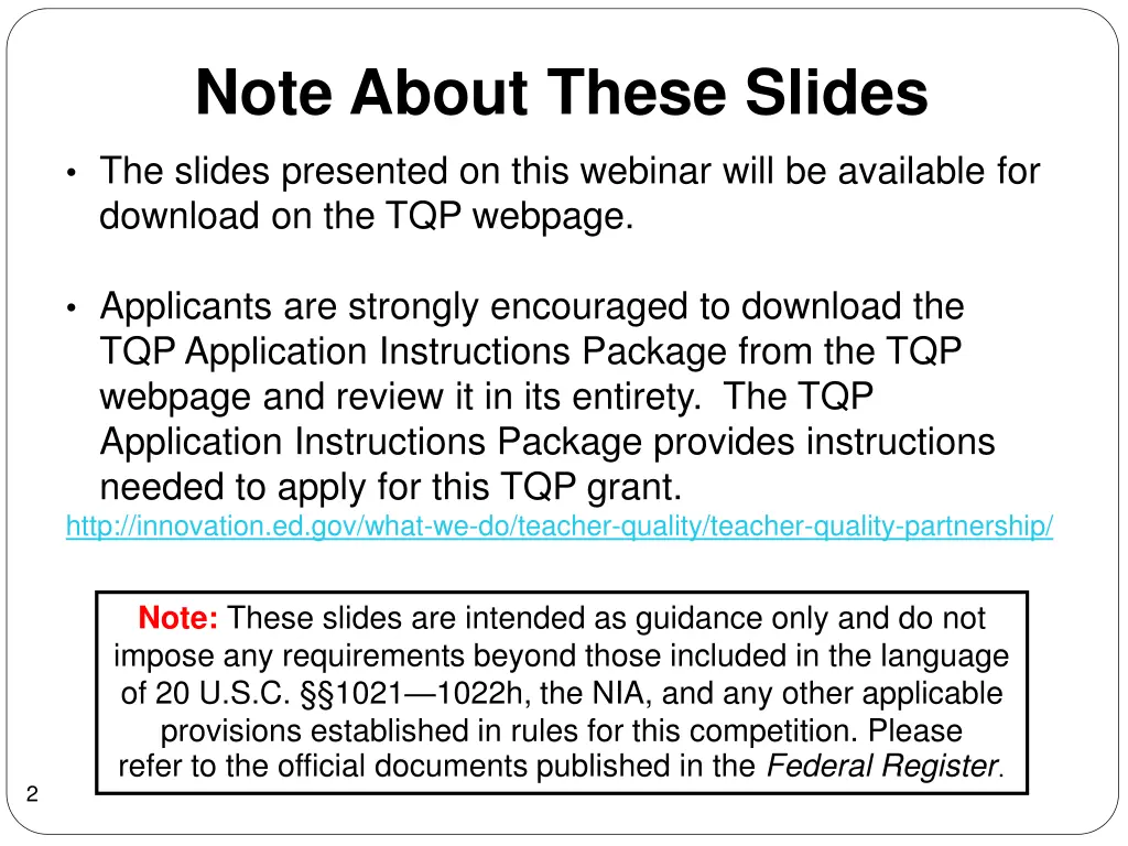 note about these slides