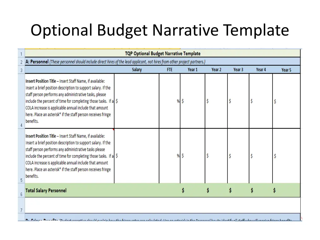 optional budget narrative template