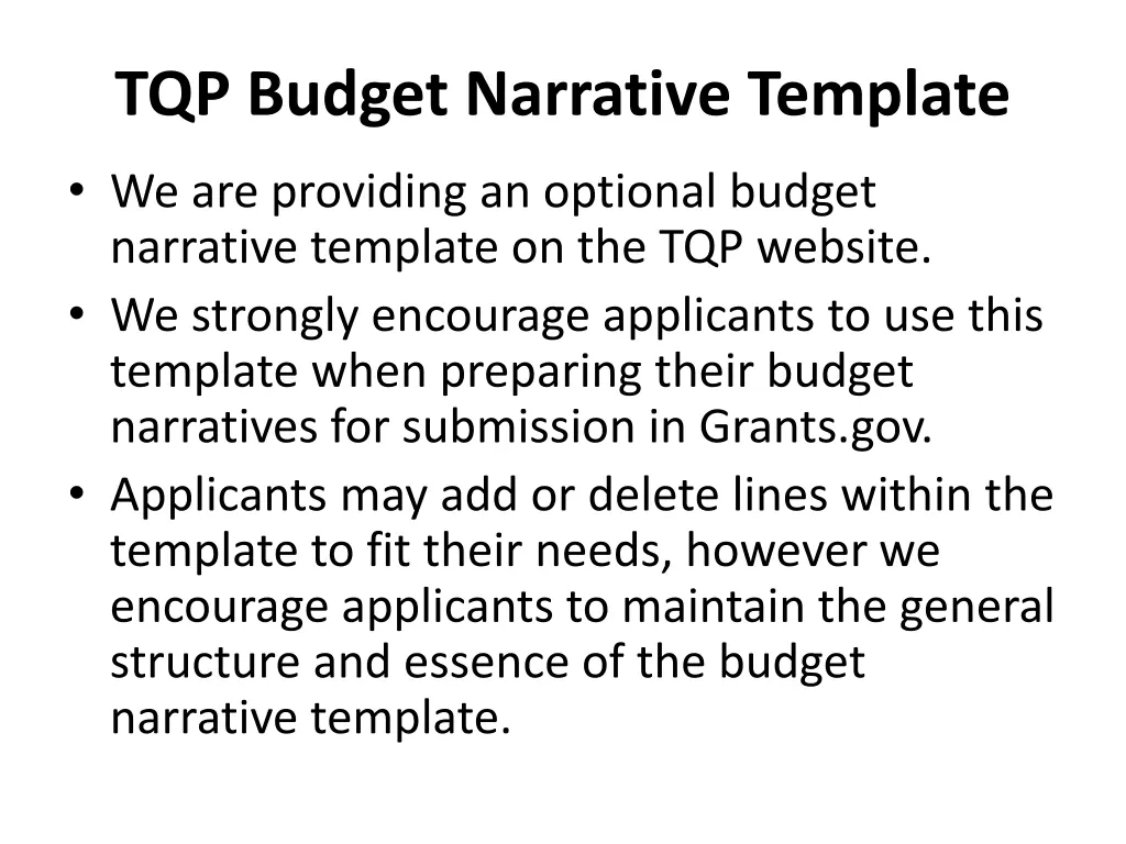 tqp budget narrative template