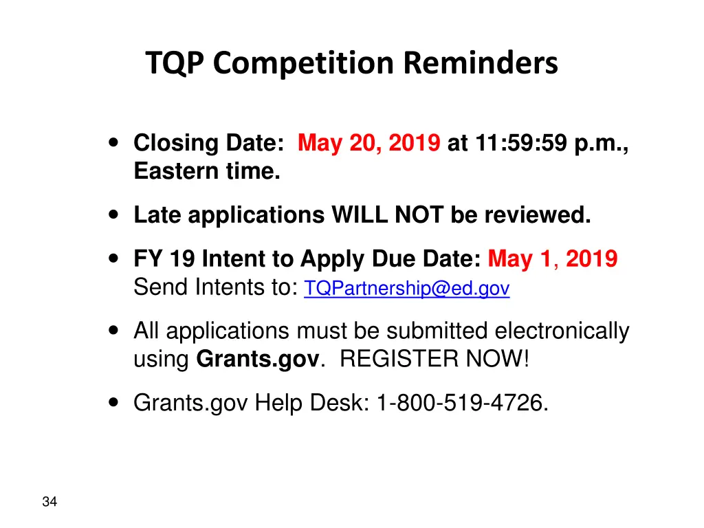 tqp competition reminders