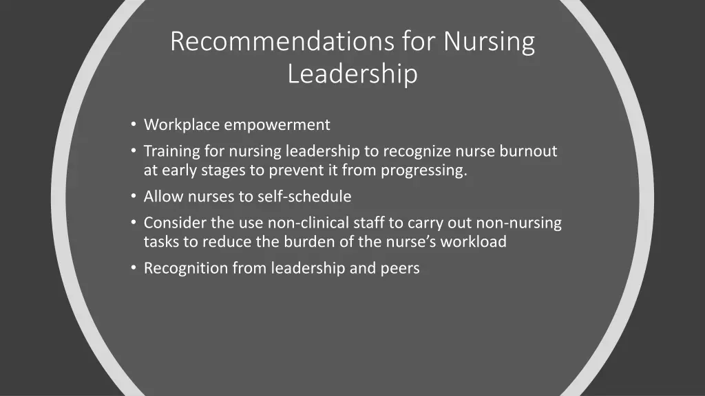 recommendations for nursing leadership