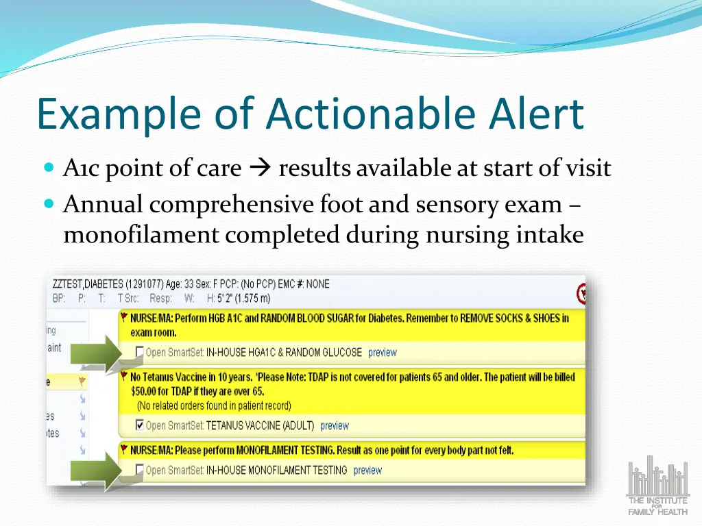 example of actionable alert