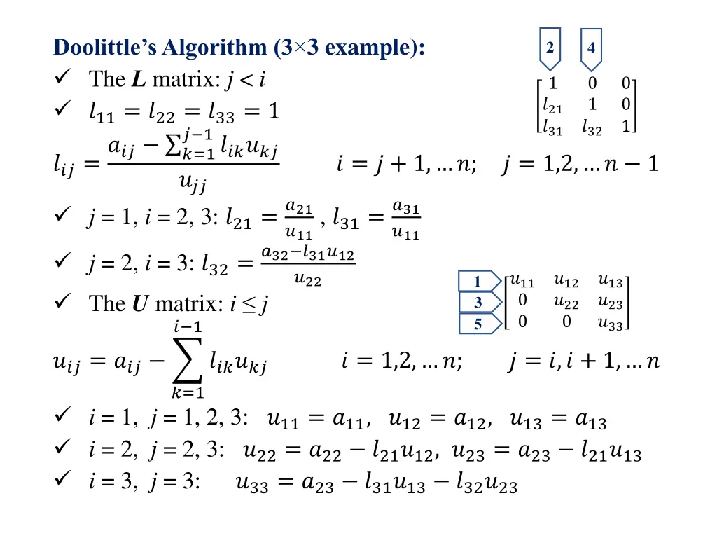 doolittle s algorithm 3 3 example the l matrix