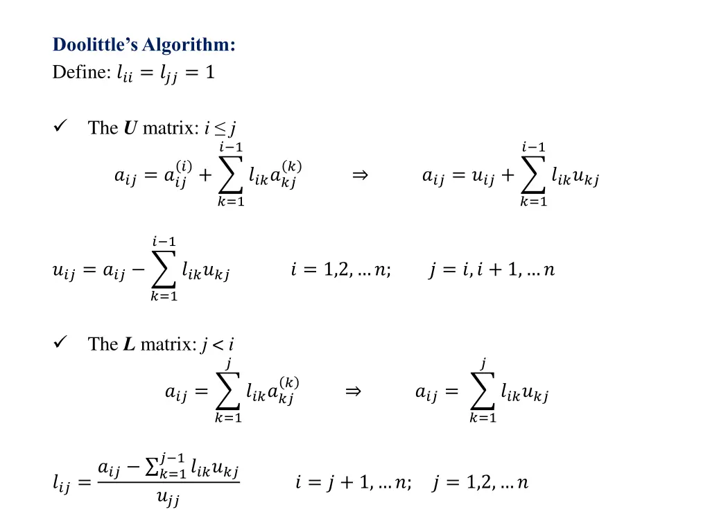 doolittle s algorithm define 1