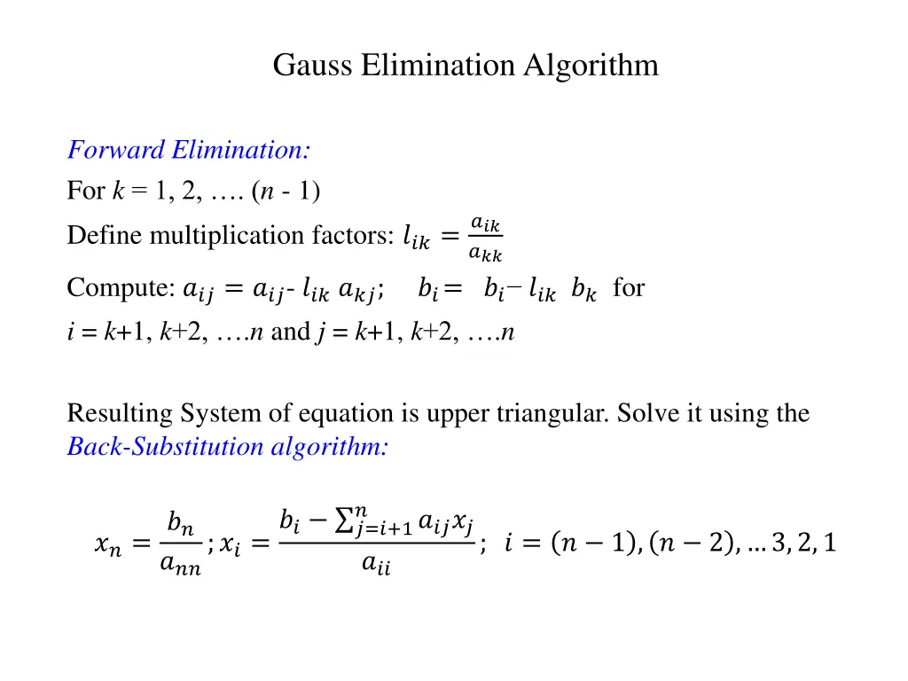 gauss elimination algorithm
