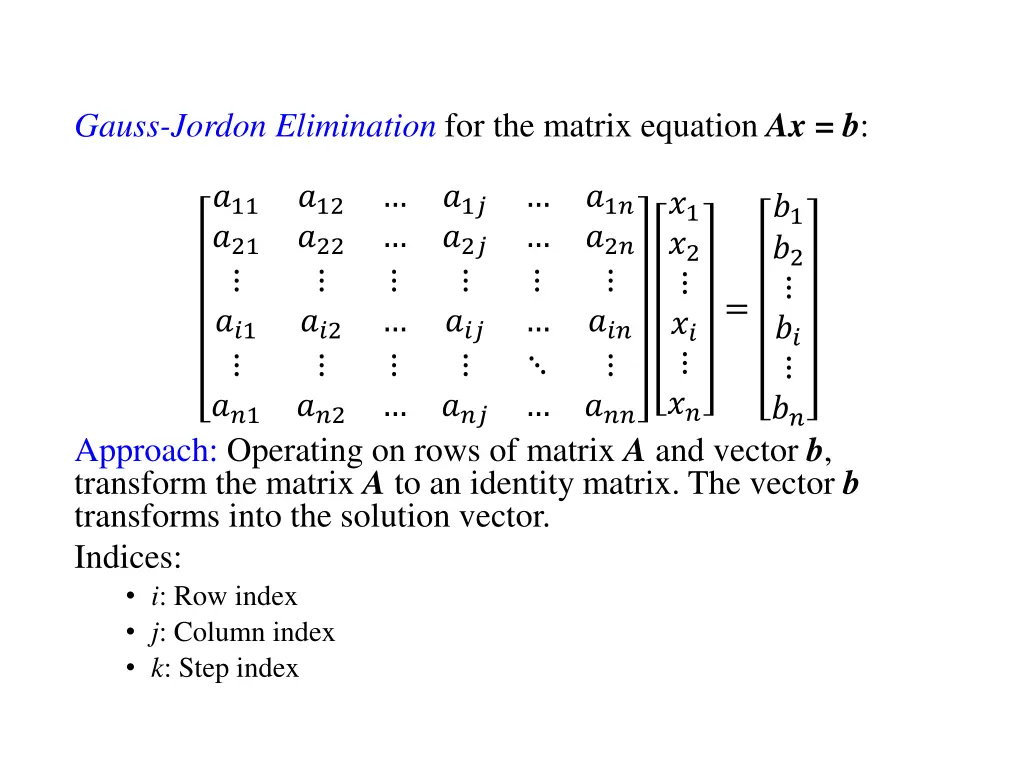 gauss jordon elimination for the matrix equation