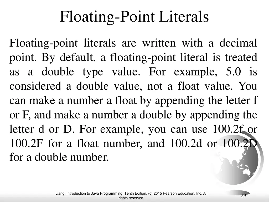 floating point literals