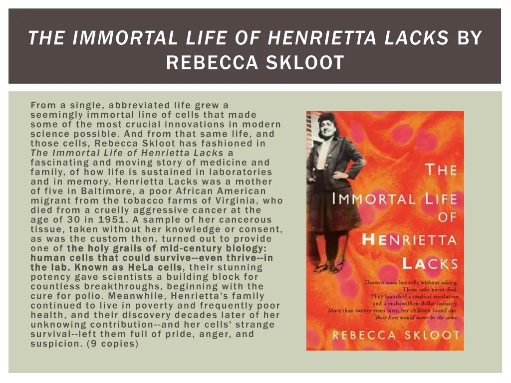 the immortal life of henrietta lacks by rebecca