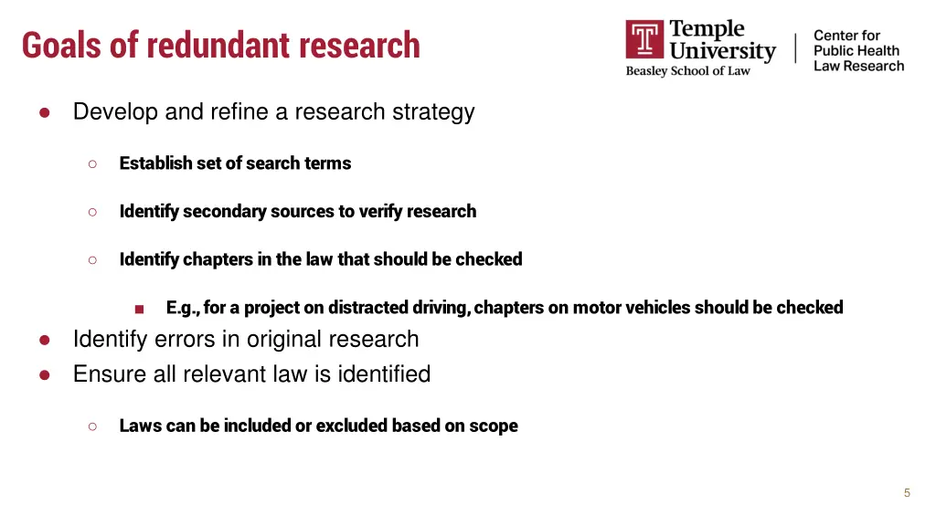 goals of redundant research