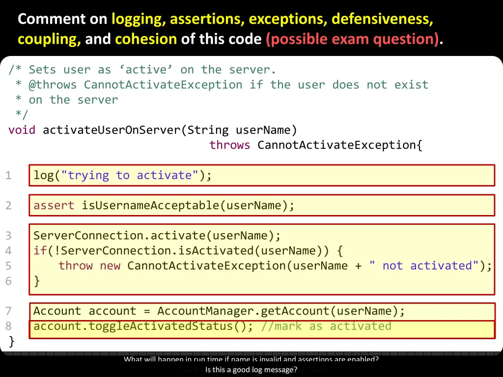 comment on logging assertions exceptions
