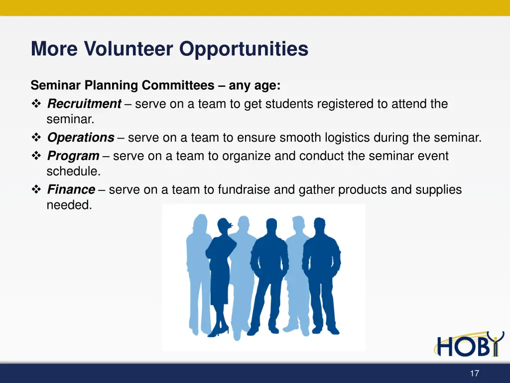 more volunteer opportunities