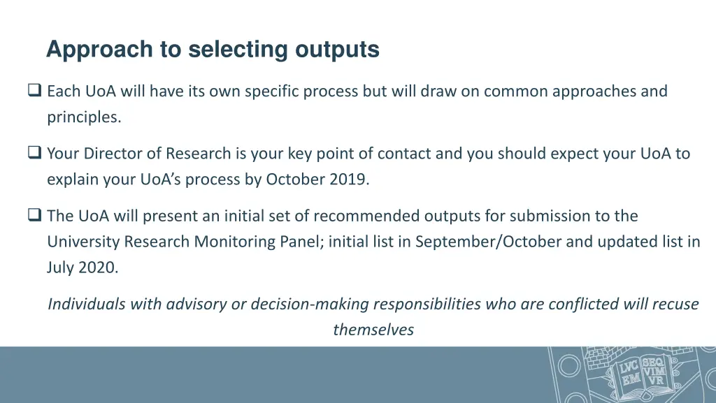 approach to selecting outputs