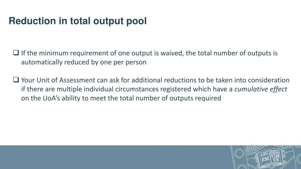 reduction in total output pool