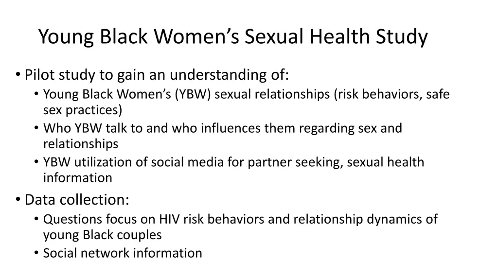 young black women s sexual health study