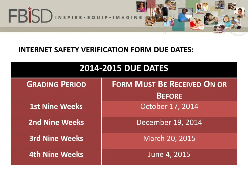 internet safety verification form due dates
