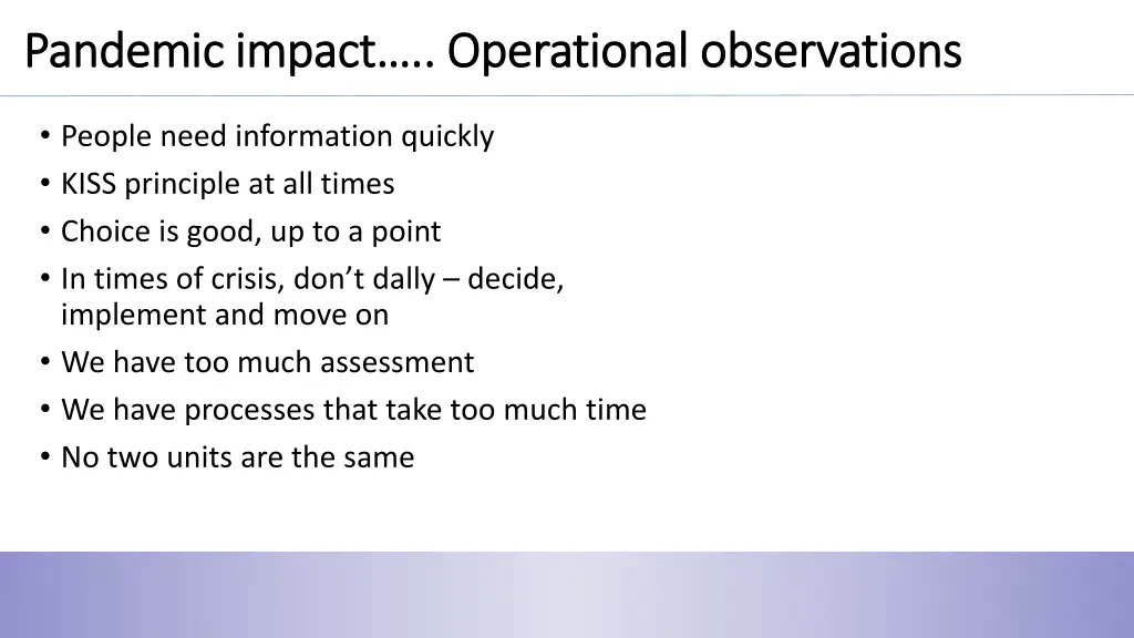 pandemic pandemic impact operational observations