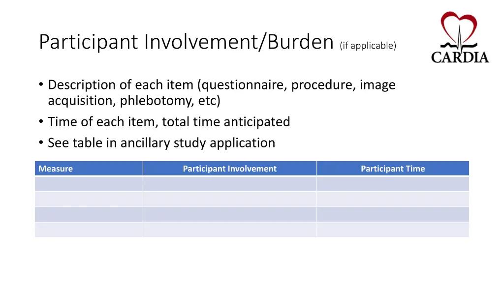 participant involvement burden if applicable