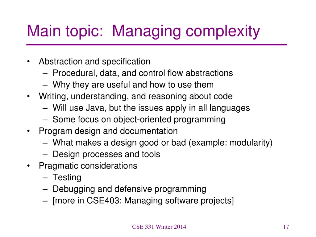 main topic managing complexity