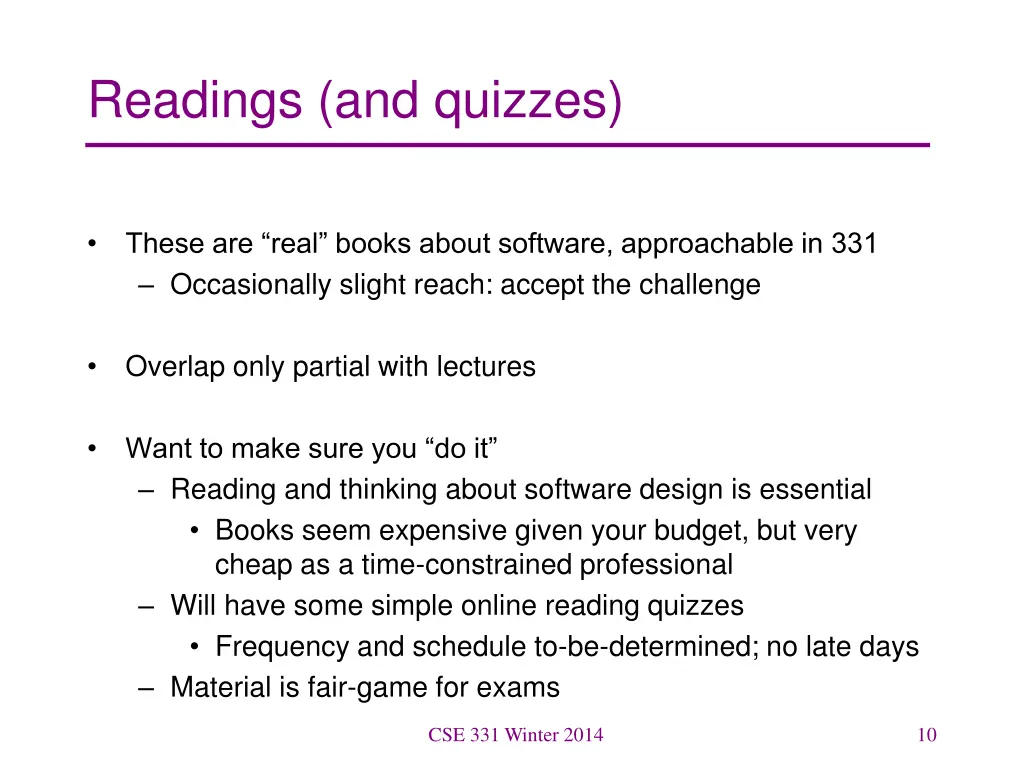 readings and quizzes