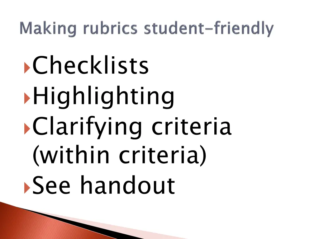 checklists highlighting clarifying criteria
