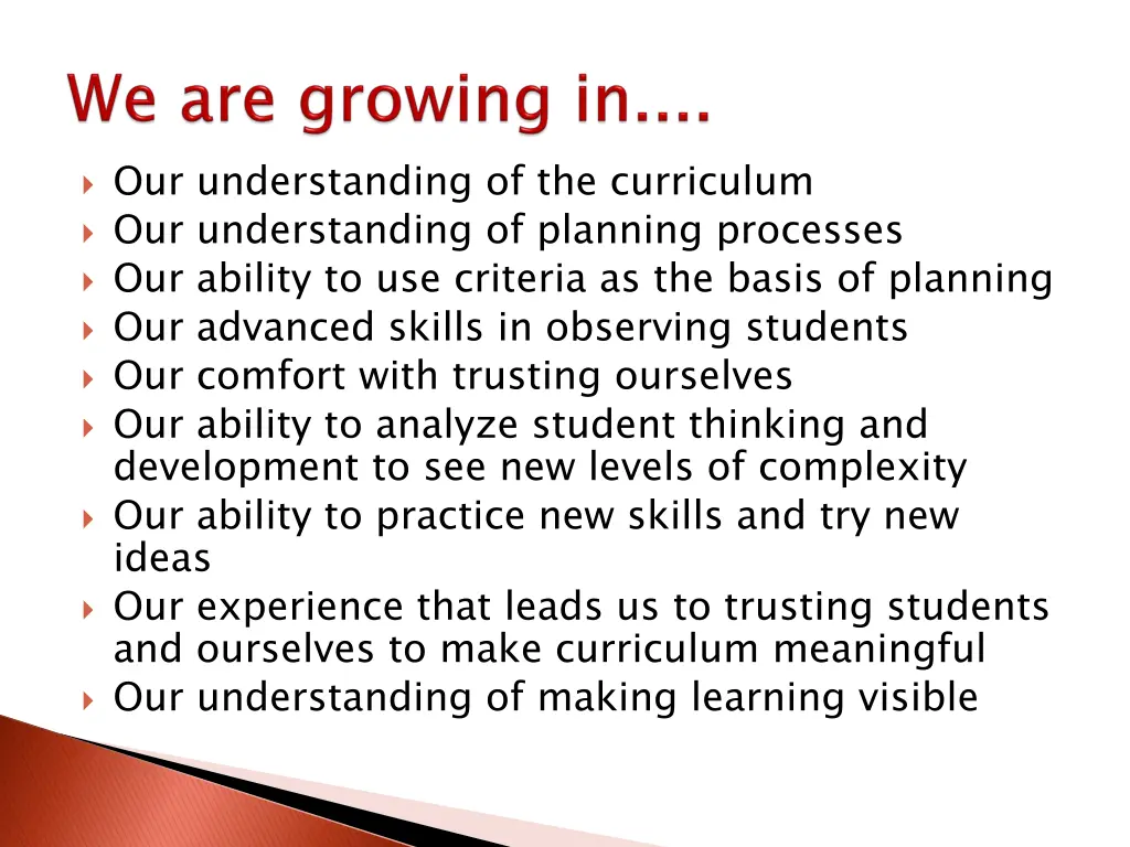 our understanding of the curriculum