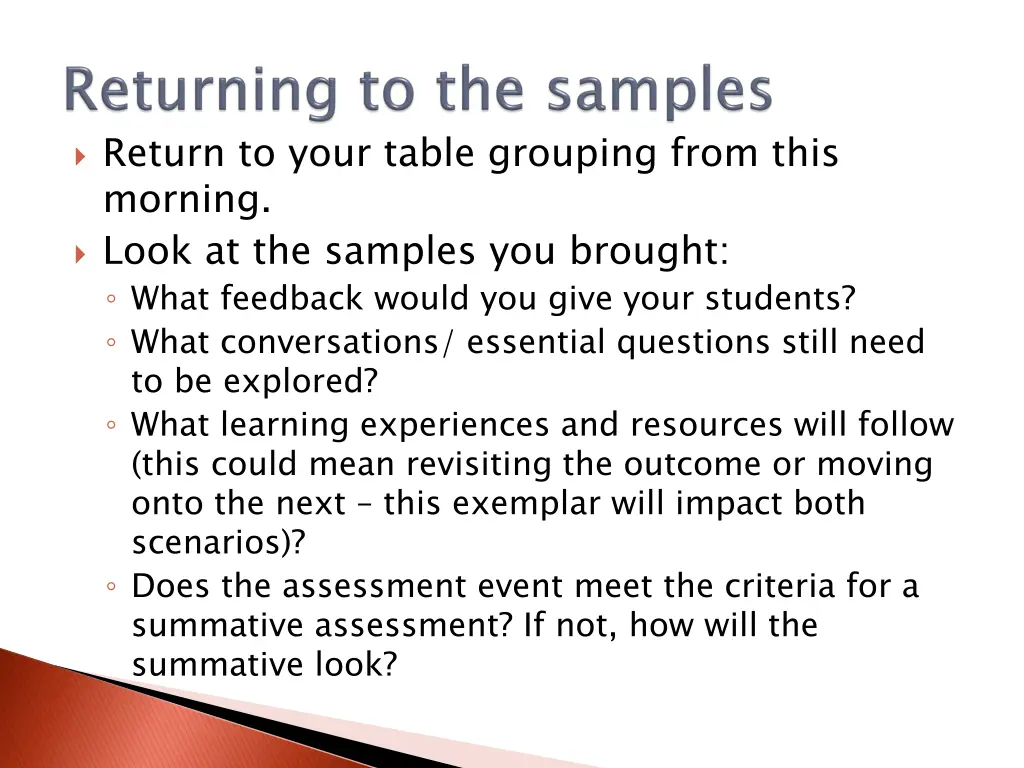 return to your table grouping from this morning