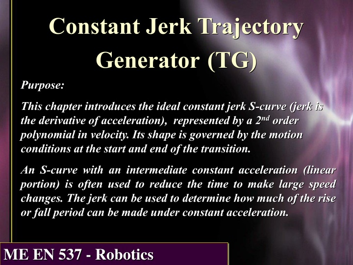 constant jerk trajectory generator tg purpose