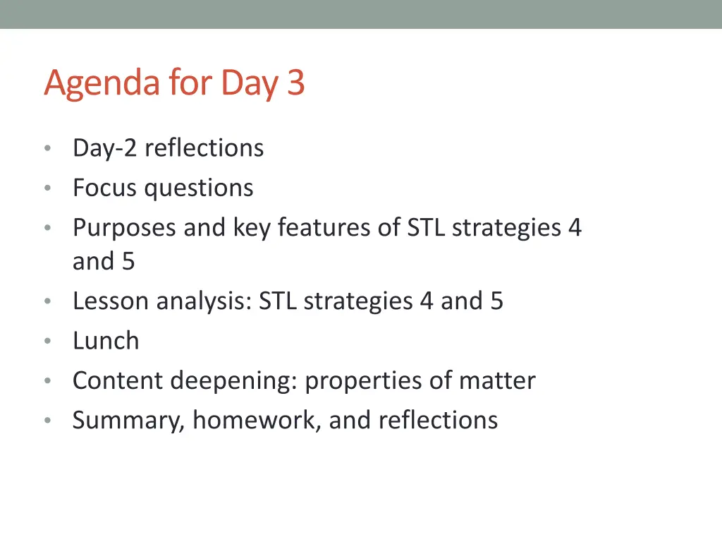 agenda for day 3