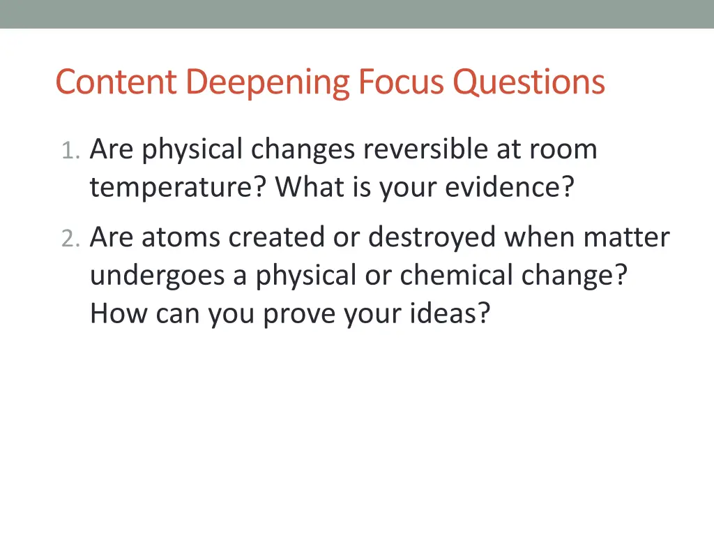 content deepening focus questions