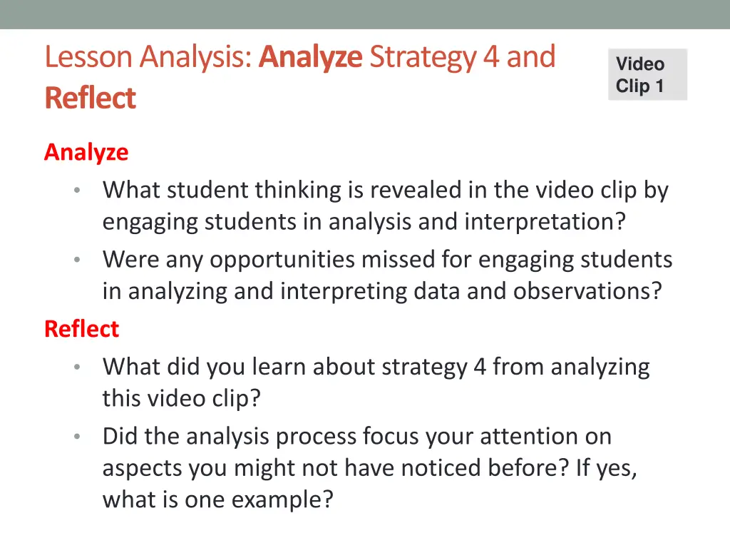 lesson analysis analyze strategy 4 and reflect
