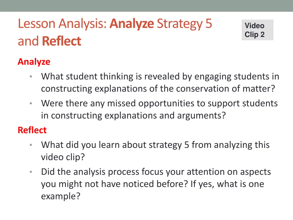 lesson analysis analyze strategy 5 and reflect