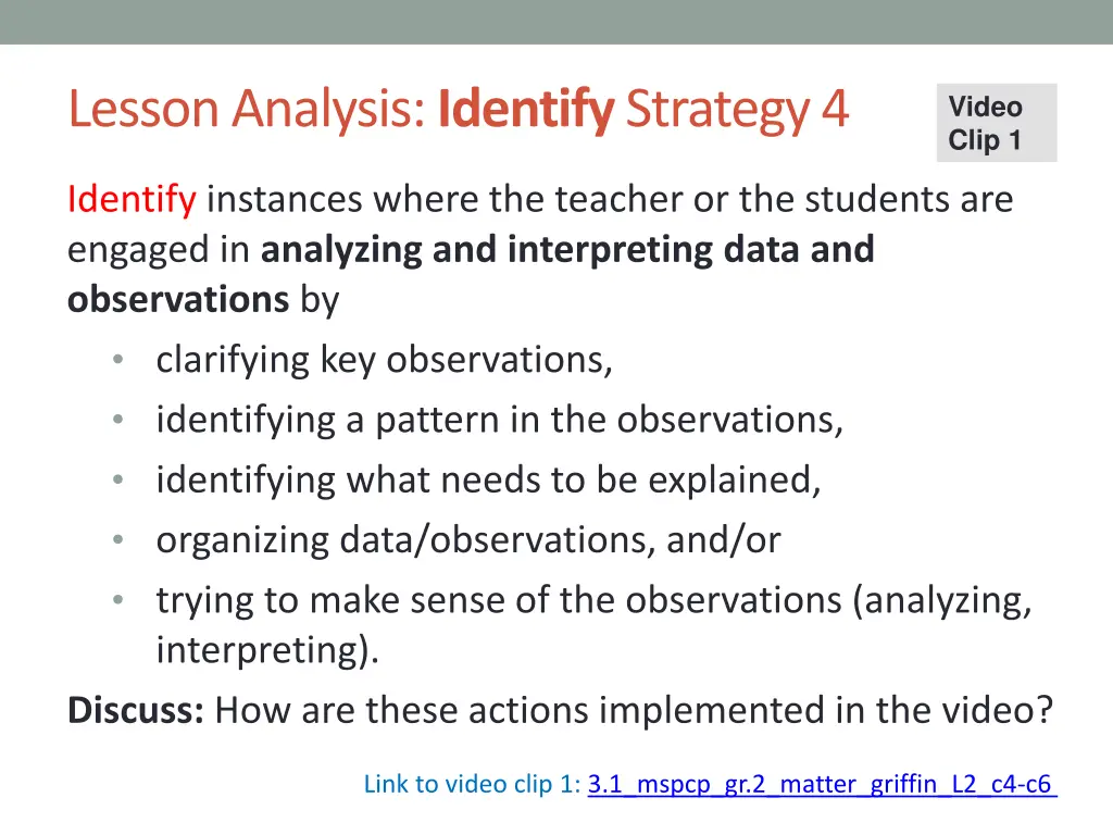 lesson analysis identify strategy 4
