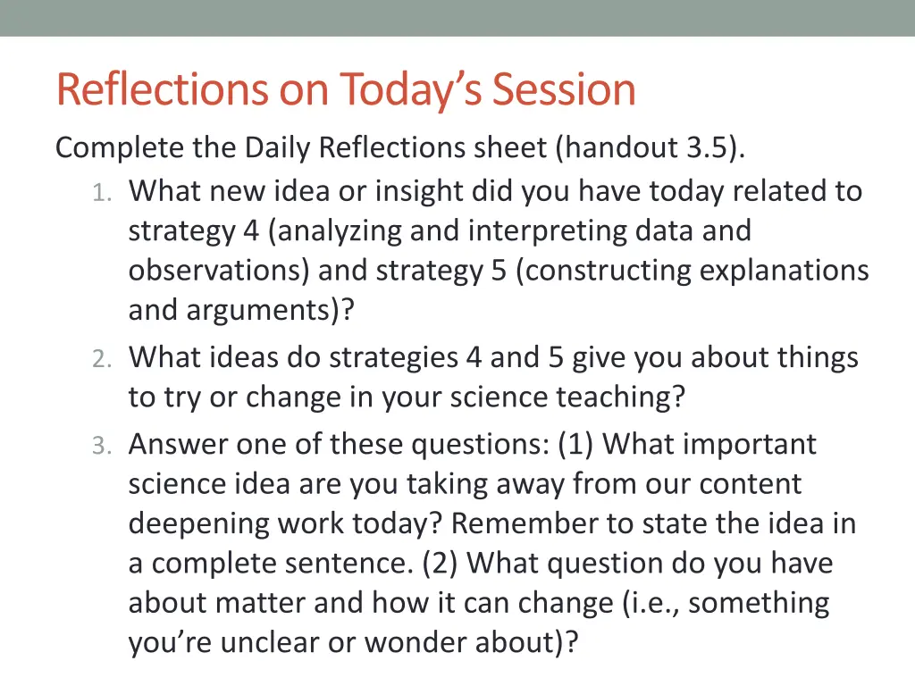 reflections on today s session complete the daily