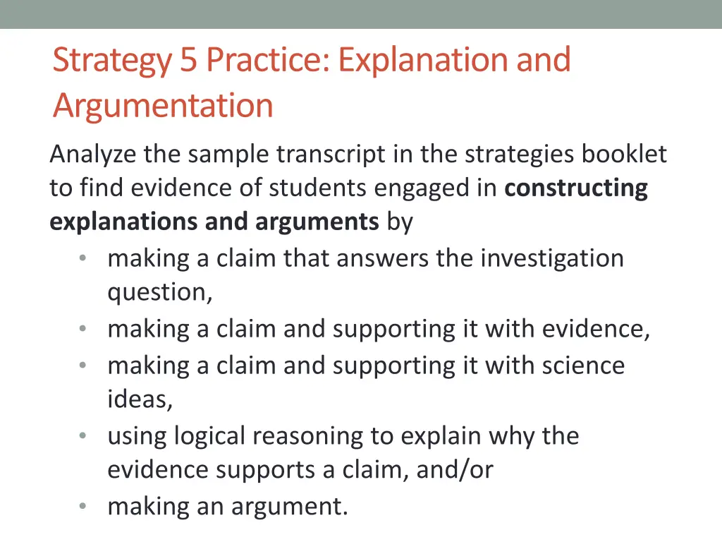 strategy 5 practice explanation and argumentation