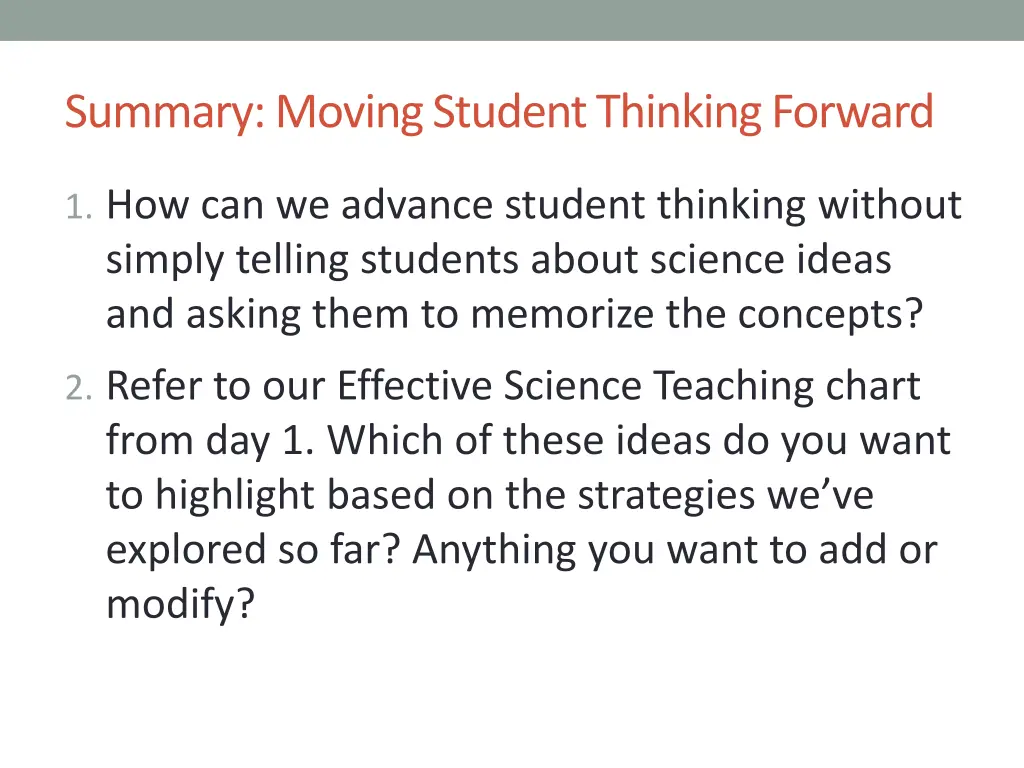 summary moving student thinking forward