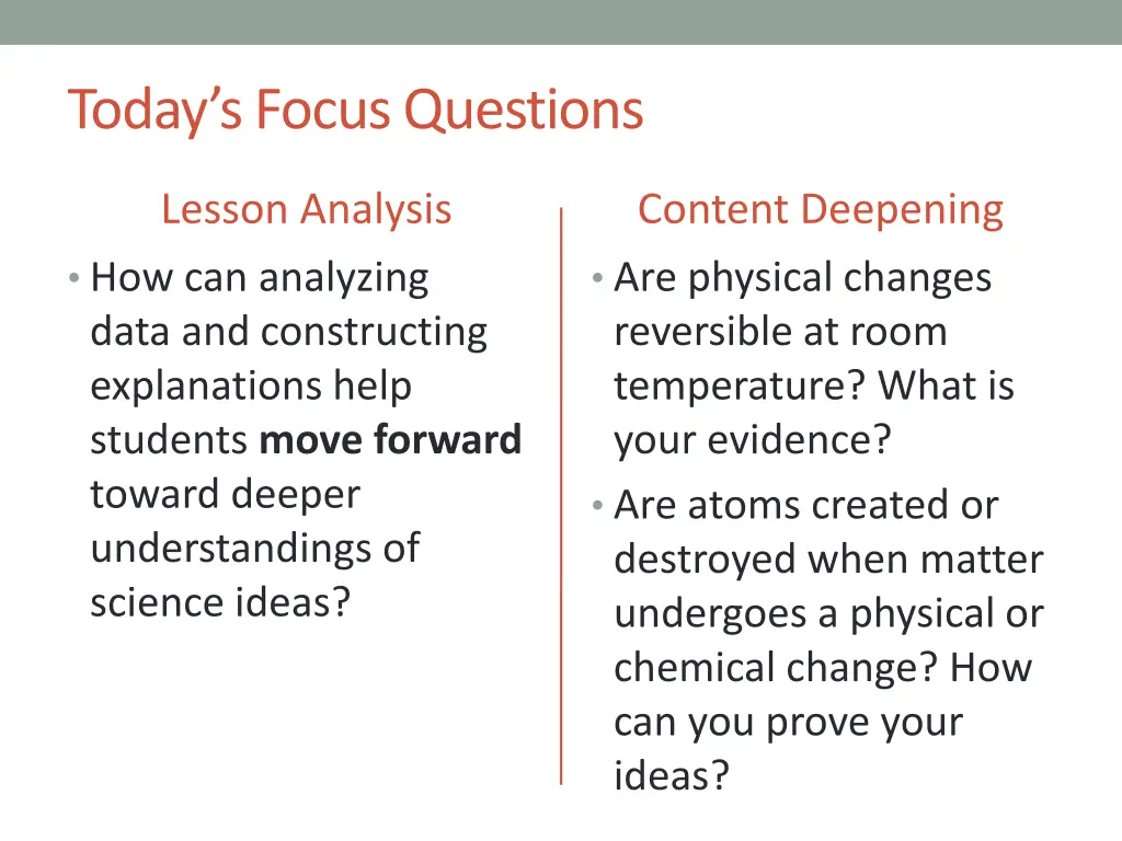 today s focus questions