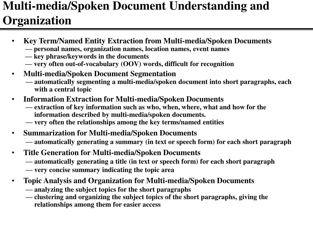 multi media spoken document understanding