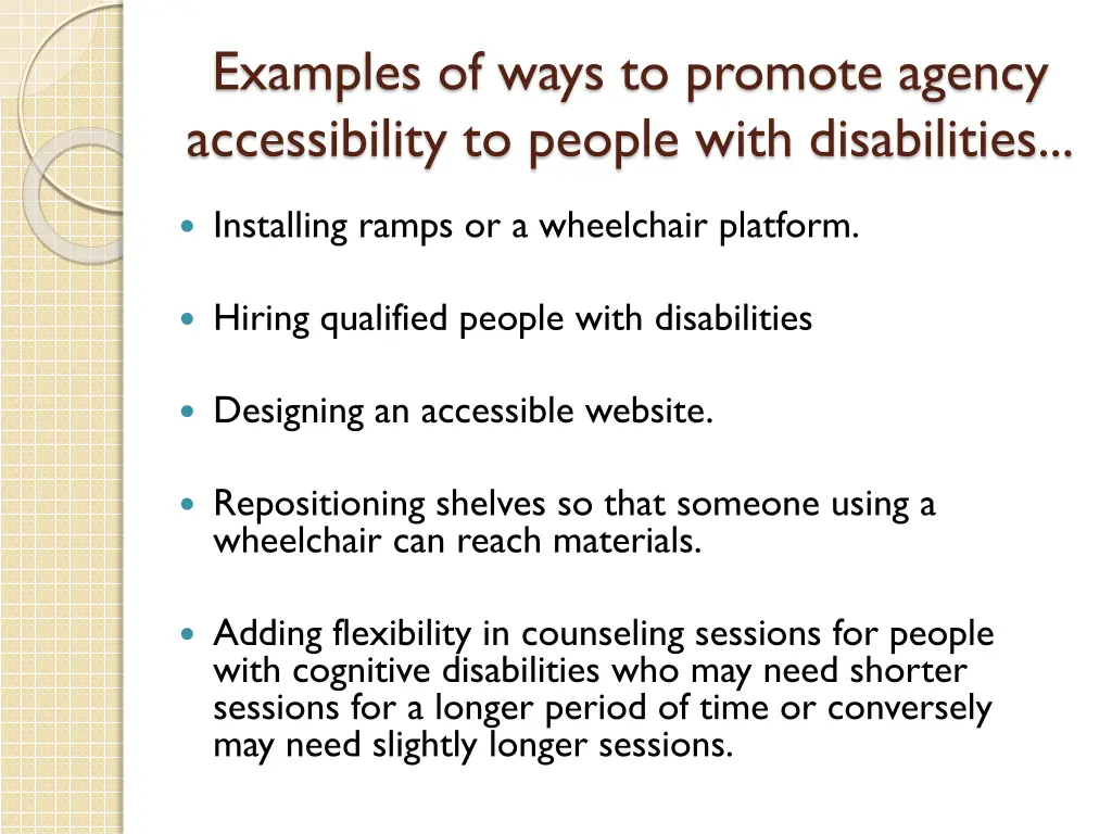 examples of ways to promote agency accessibility