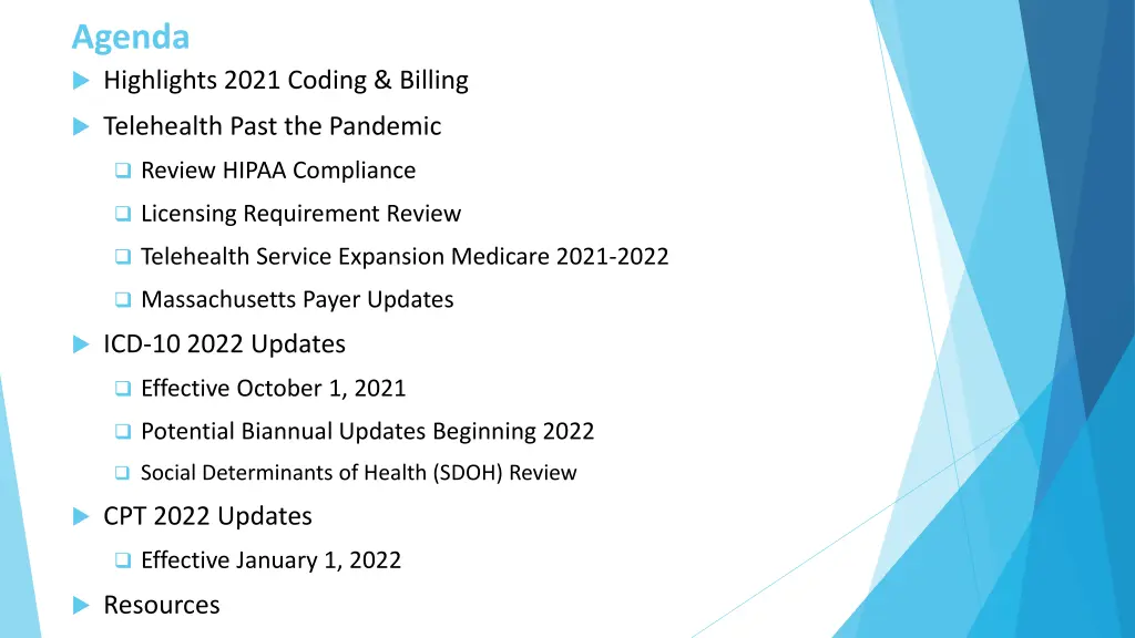 agenda highlights 2021 coding billing