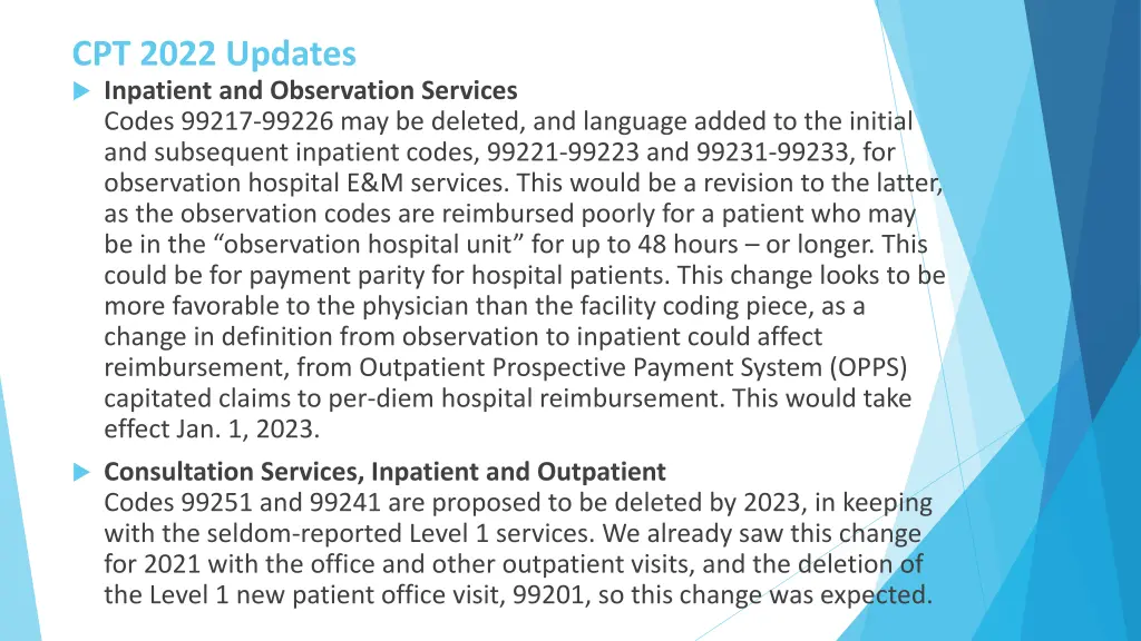 cpt 2022 updates inpatient and observation