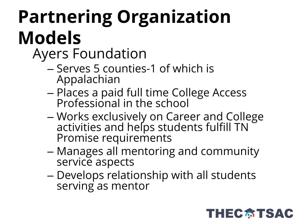 partnering organization models ayers foundation
