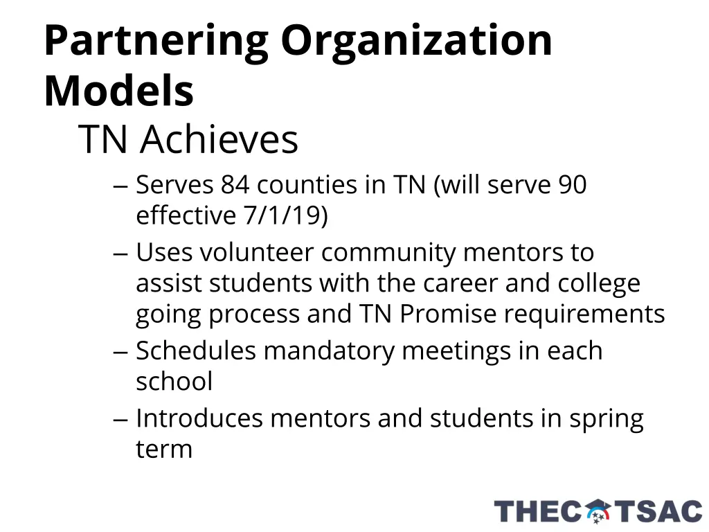 partnering organization models tn achieves serves