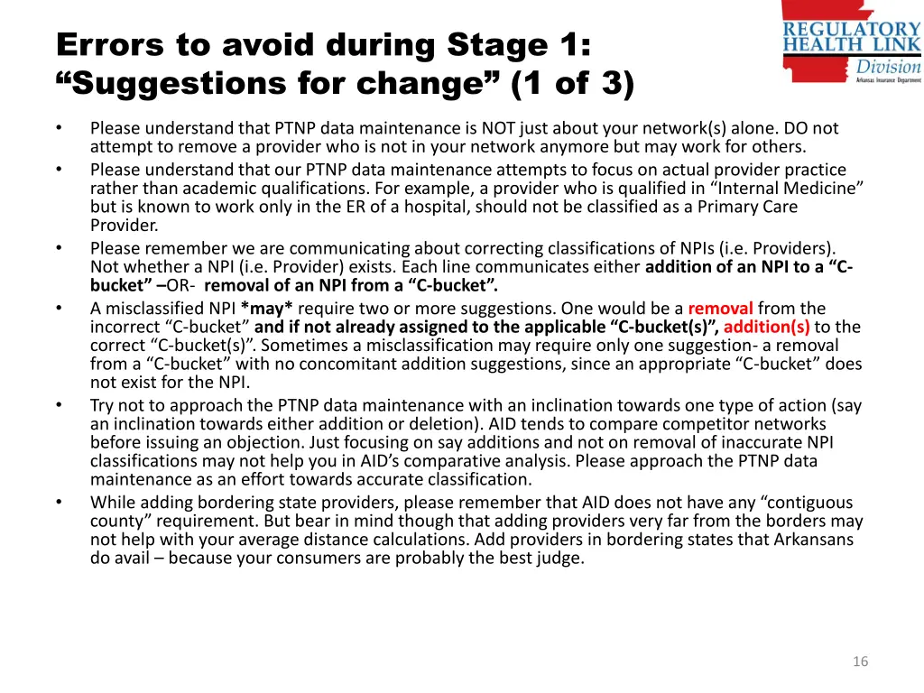 errors to avoid during stage 1 suggestions