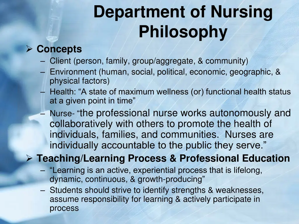 department of nursing philosophy