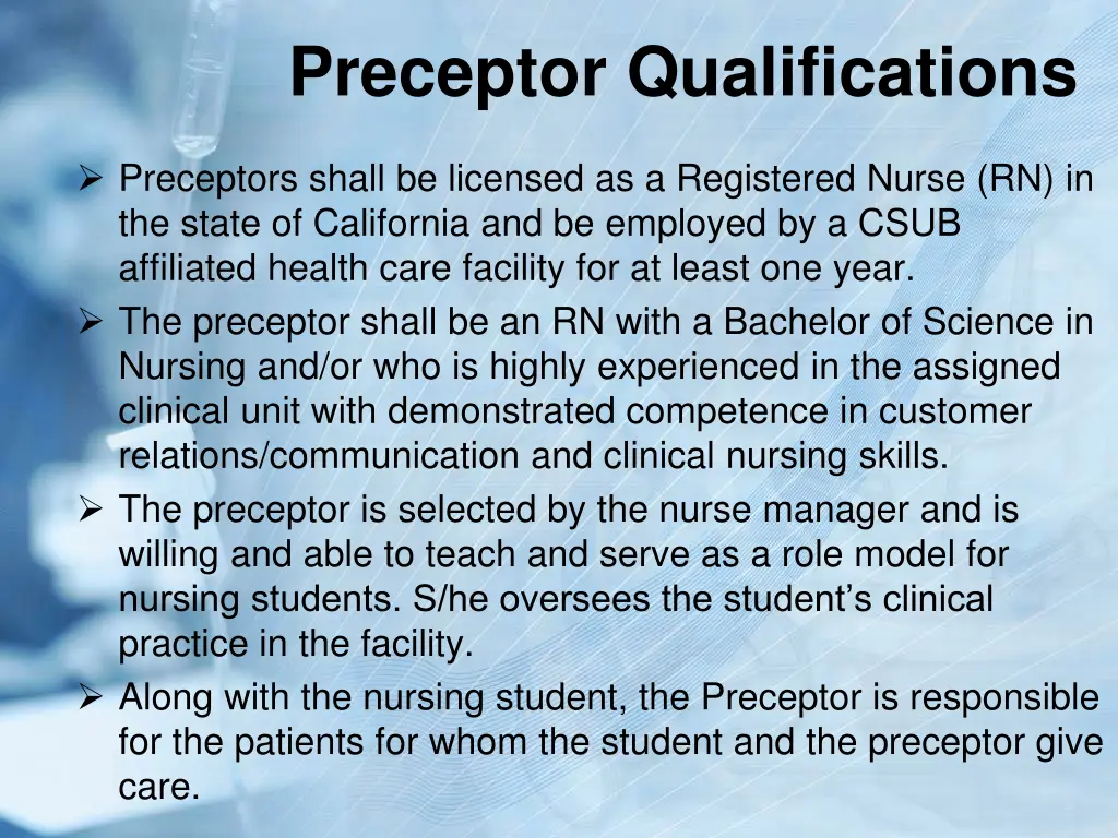 preceptor qualifications