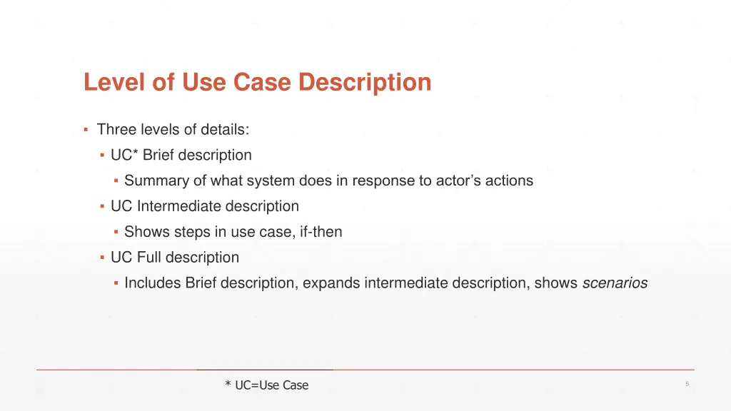 level of use case description