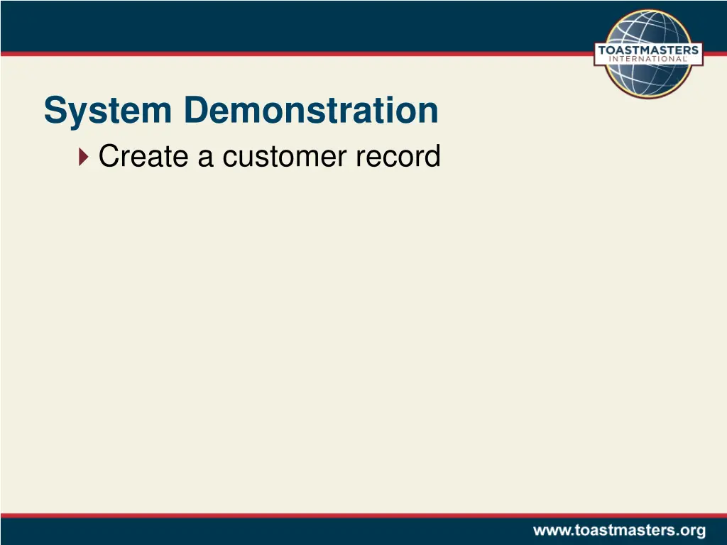 system demonstration create a customer record