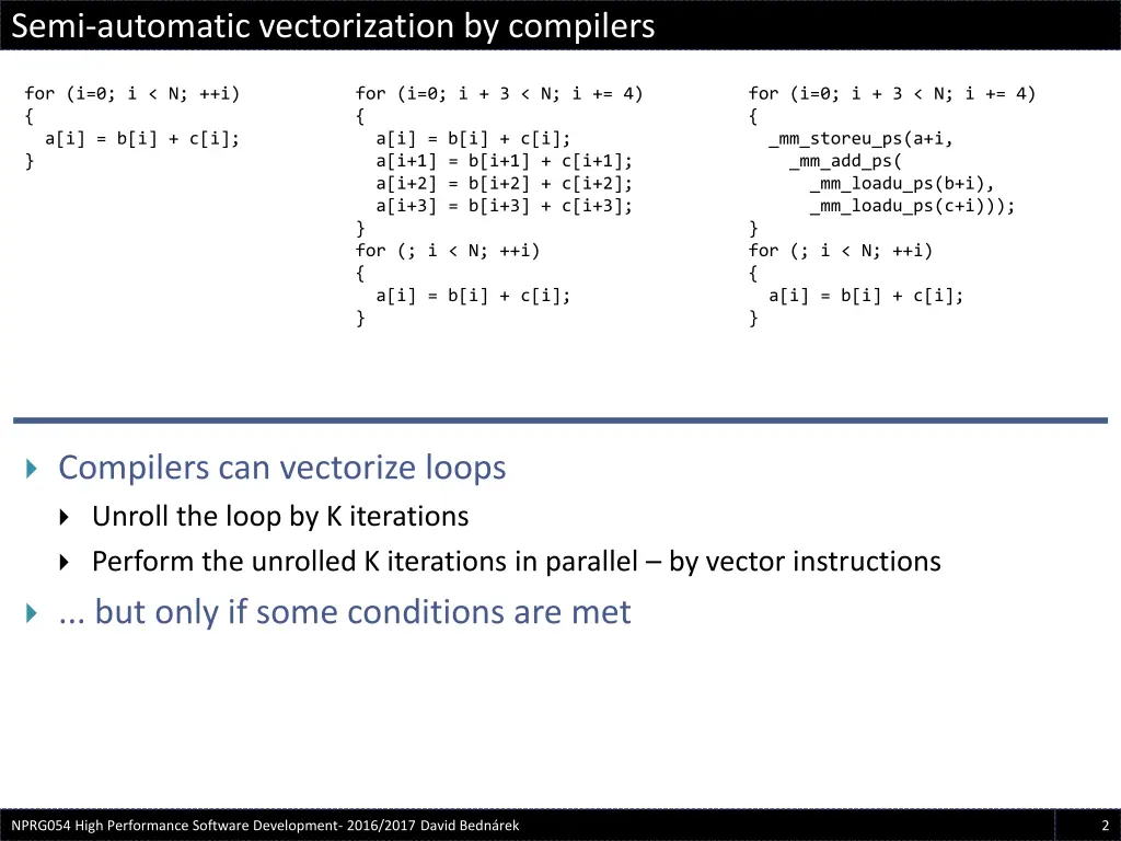 semi automatic vectorization by compilers 1