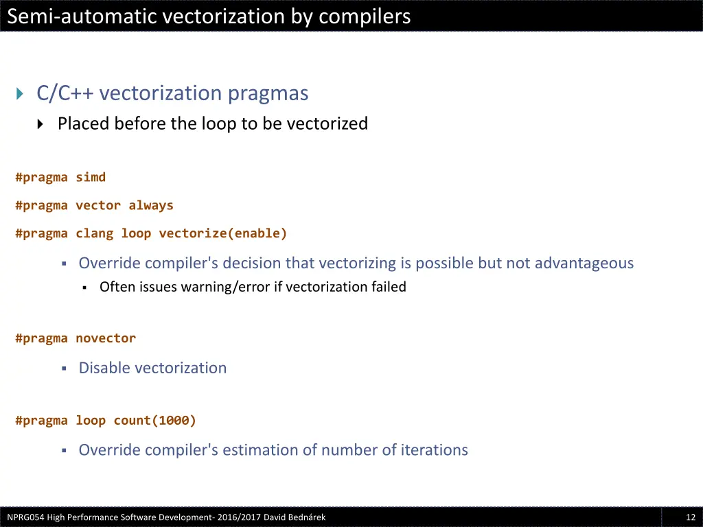 semi automatic vectorization by compilers 11